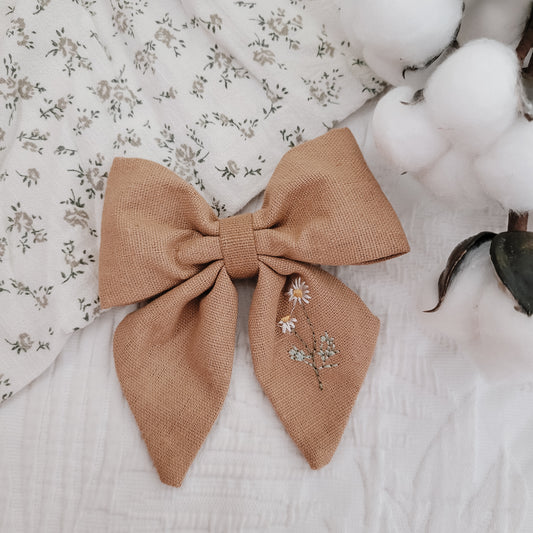 Embroidered Hair Bow (Mustard)
